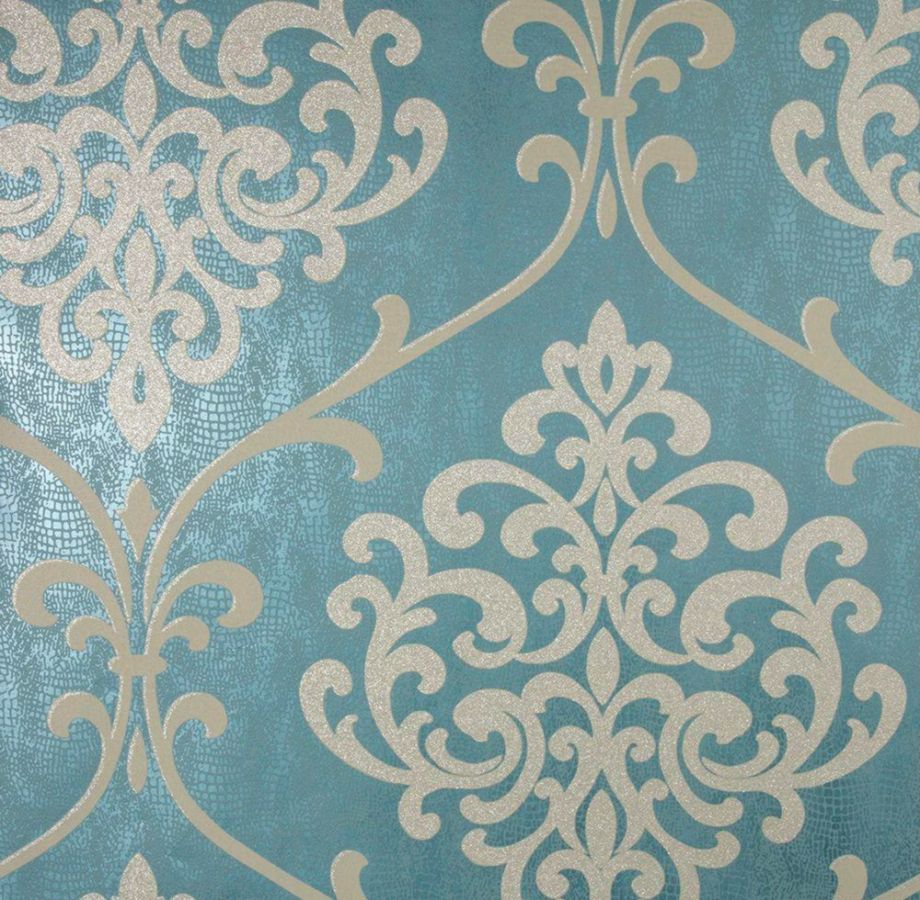 Kenneth James Ambrosia Teal Glitter Damask Wallpaper - Ambrosia Glitter Damask - HD Wallpaper 