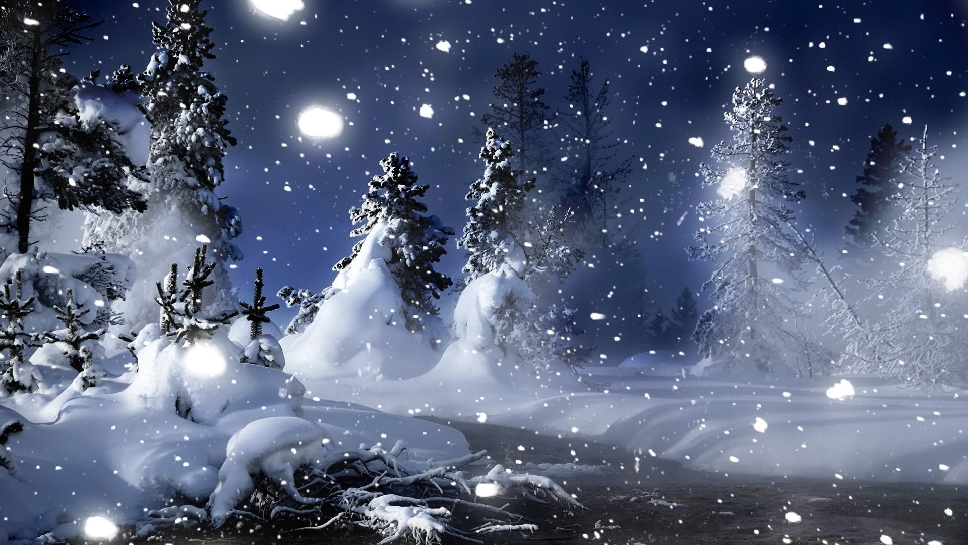 Winter Season Hd Wallpapers Free For Desktop - Winter Nature At Night -  1920x1080 Wallpaper 