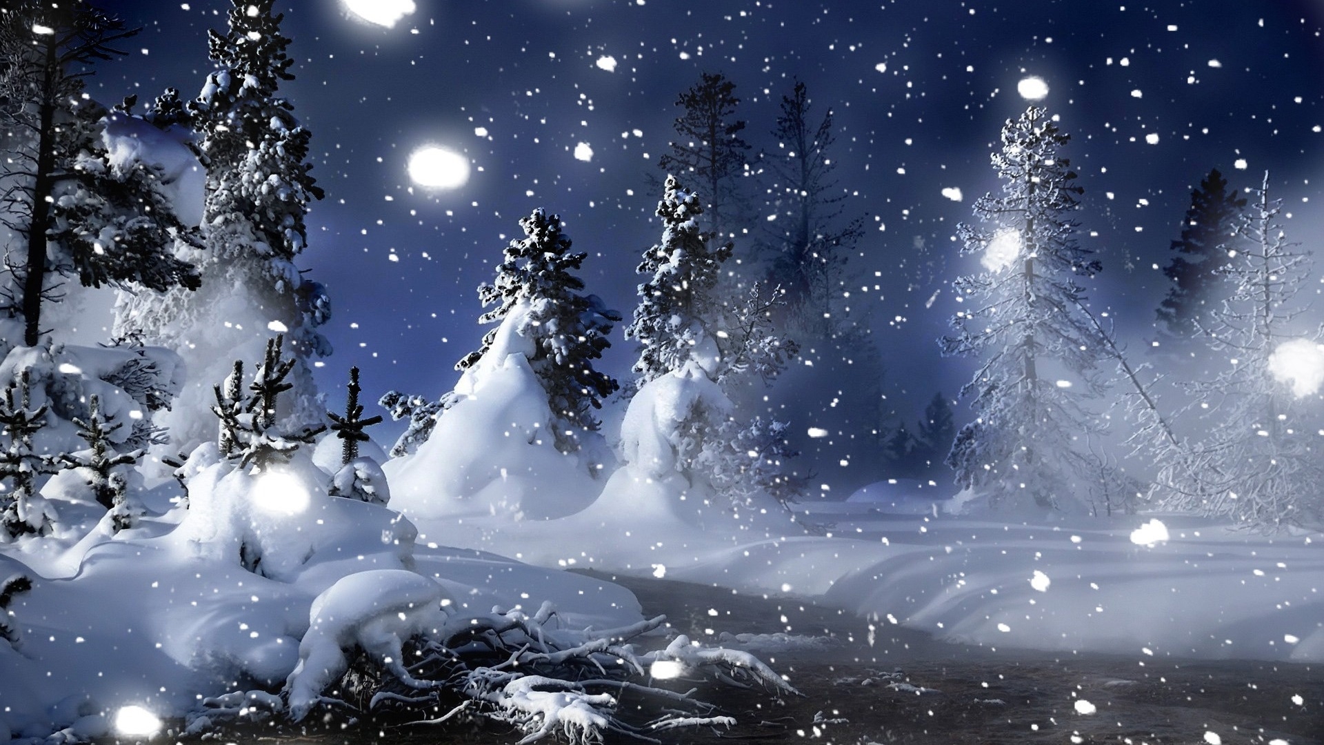 Winter Season Hd Wallpapers Free For Desktop - Winter Nature At Night - HD Wallpaper 