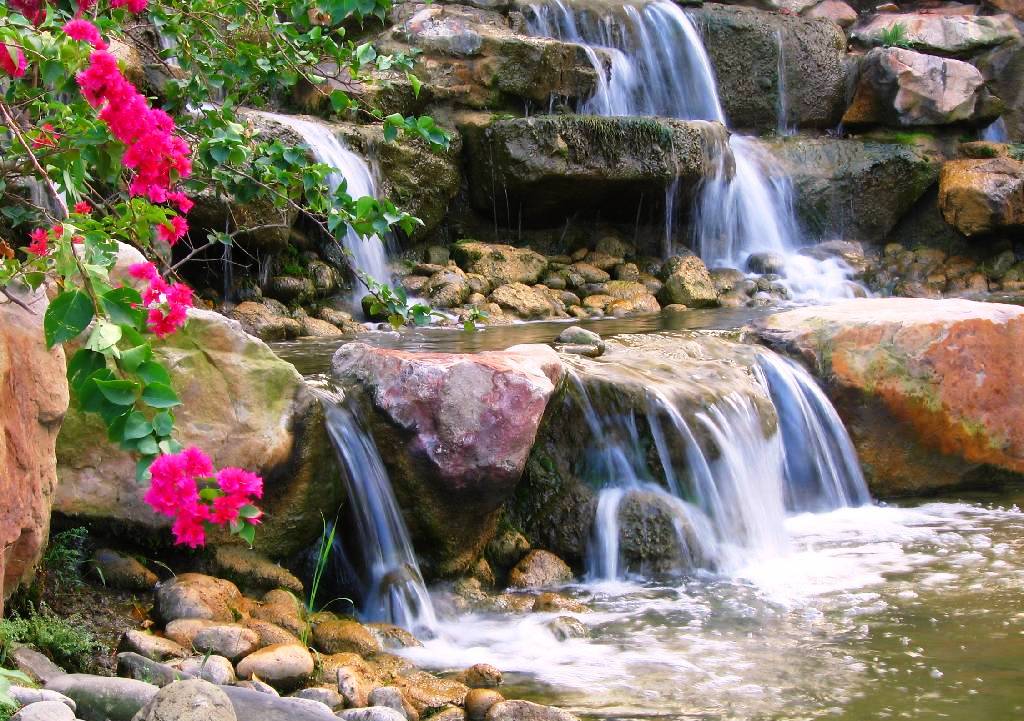 Live Waterfall Wallpaper Free Download Live Waterfall - Beautiful Garden With Waterfall - HD Wallpaper 