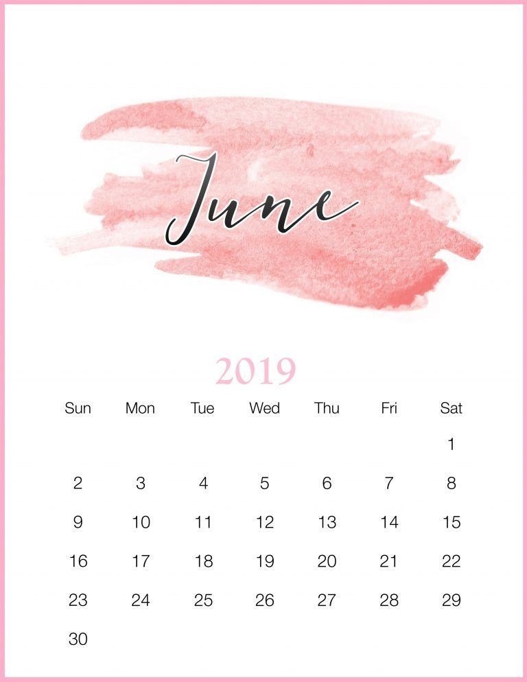 June Calendar 2019 Wallpaper, Cute June 2019 Calendar - Watercolor 2019 Printable Calendar - HD Wallpaper 