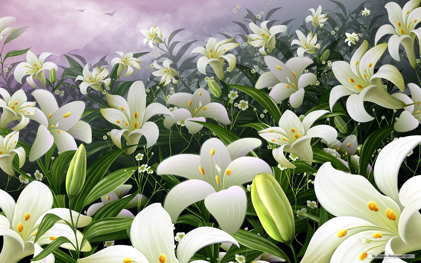 Free Holiday Wallpaper - White Lilies Garden - HD Wallpaper 