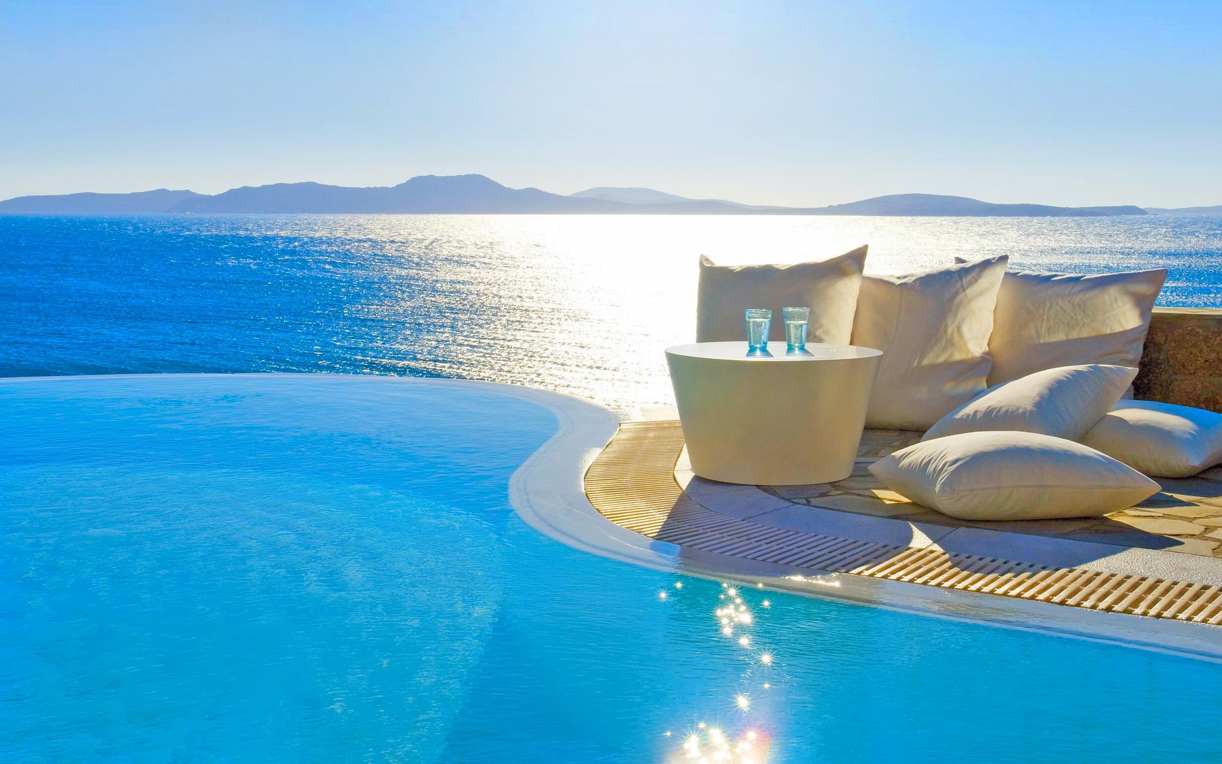 2463x1540, Tropical Photography Sunny Summer Background - Mykonos Greece Infinity Pool - HD Wallpaper 