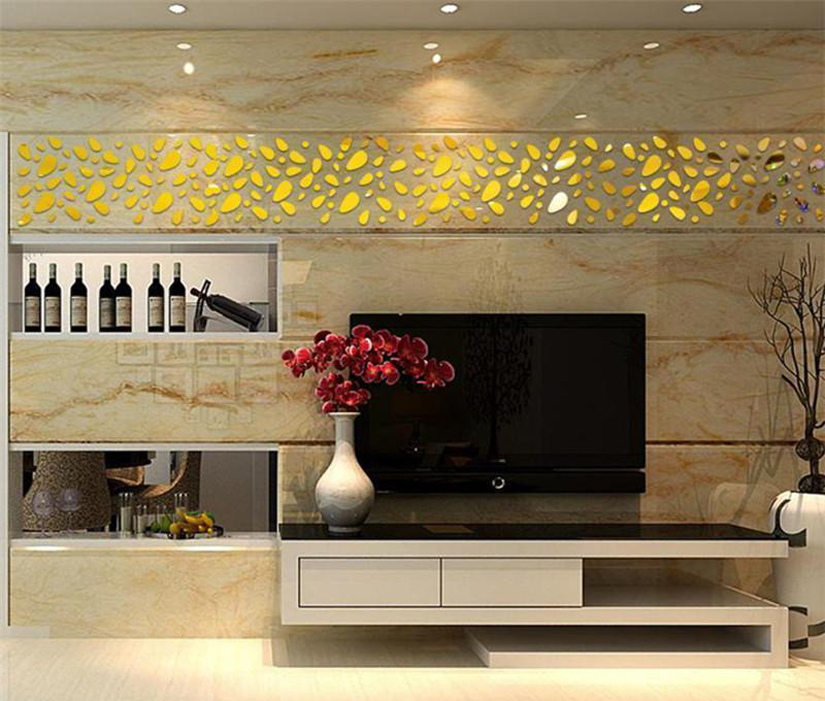 Mirror Wall Sticker - Golden Colour Tv Unit - HD Wallpaper 