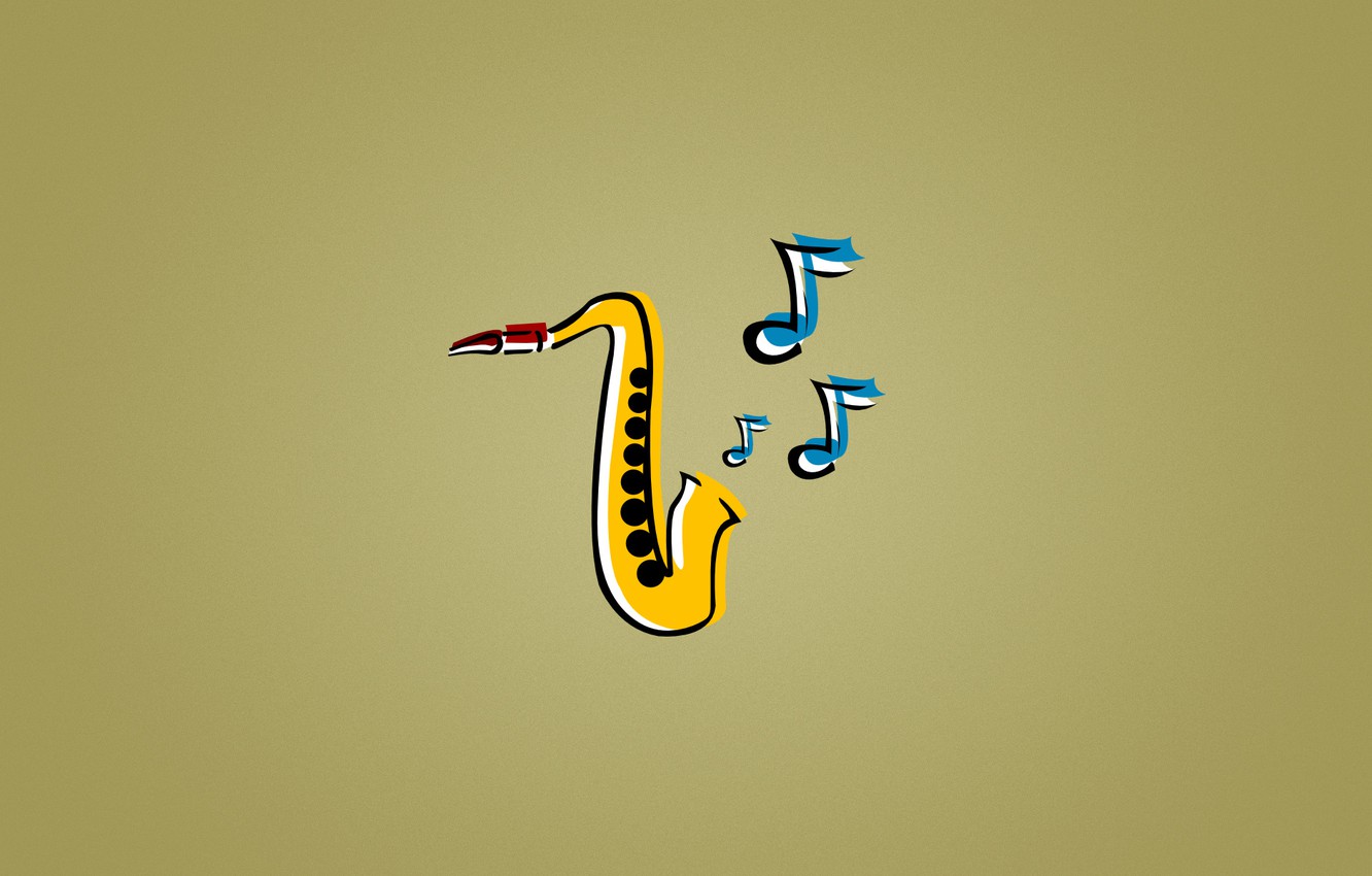 Photo Wallpaper Blue, Yellow, Notes, Music, Jazz, Saxophone, - Saxophone - HD Wallpaper 