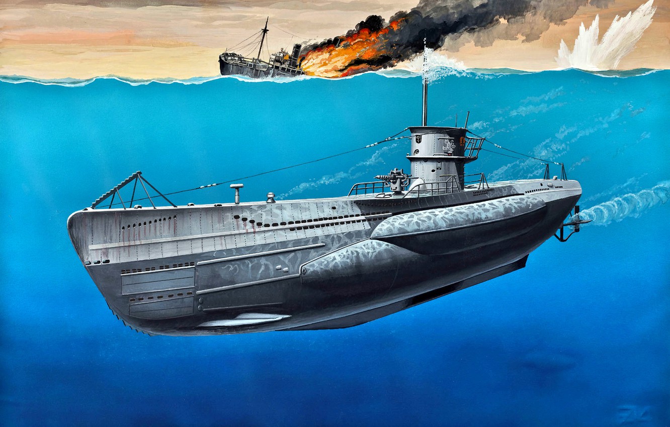 Photo Wallpaper German, Art, Painting, Submarine, Viic, - U Boat - HD Wallpaper 