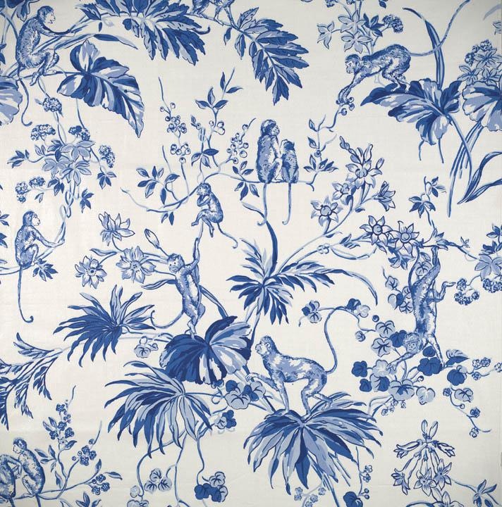 Scalamandre Ouistiti In Majolica Blue - Fabric Patterns Blue - HD Wallpaper 