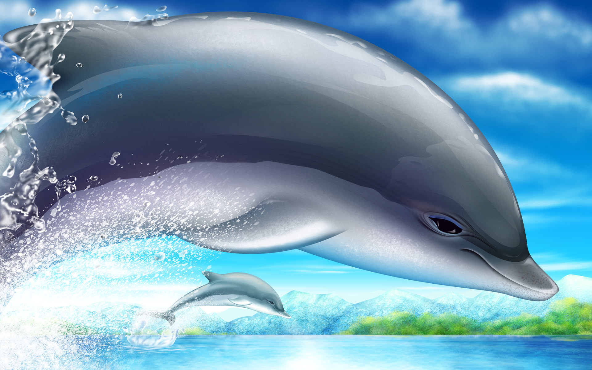 Animated Dolphin Wallpaper, Wallpaper, Animated Dolphin - Drawing Of Animals With Scenery - HD Wallpaper 