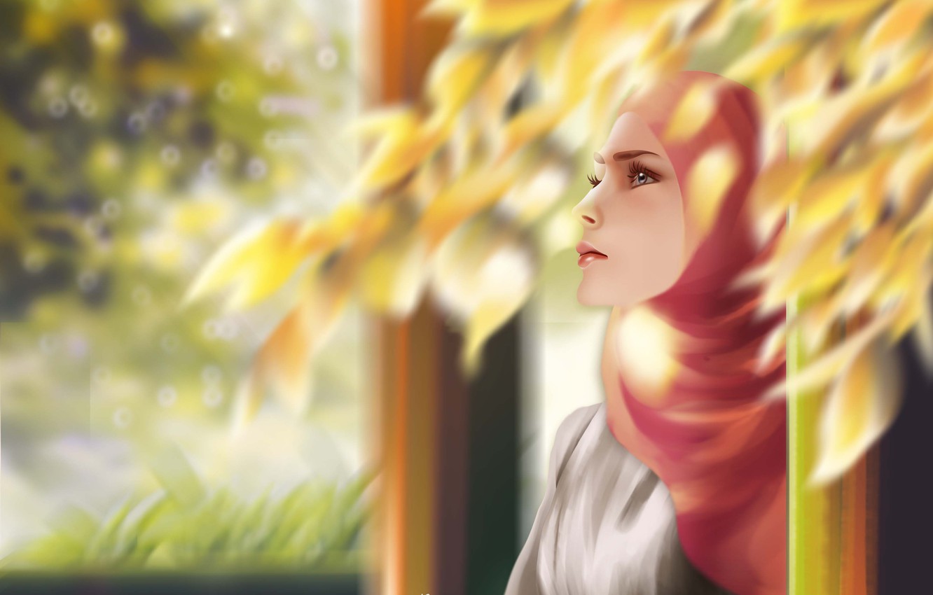 Photo Wallpaper Animation, Girl, Digital, Landscape, - Background Wallpaper Muslim Girl - HD Wallpaper 