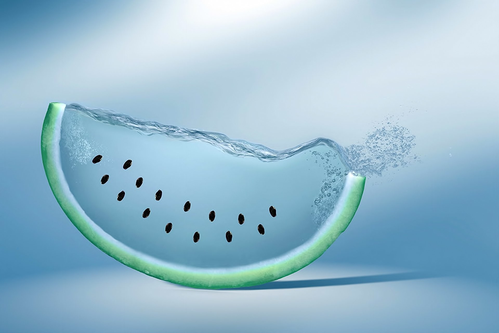 Watermelon Water Blue Background Drop Wallpaper At - Креативный Обои На Рабочий Стол - HD Wallpaper 