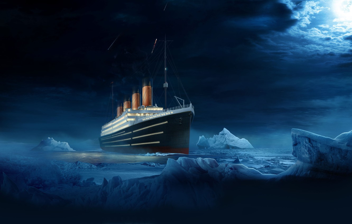 Photo Wallpaper Water, Clouds, Night, Liner, Iceberg, - Rms Titanic - HD Wallpaper 