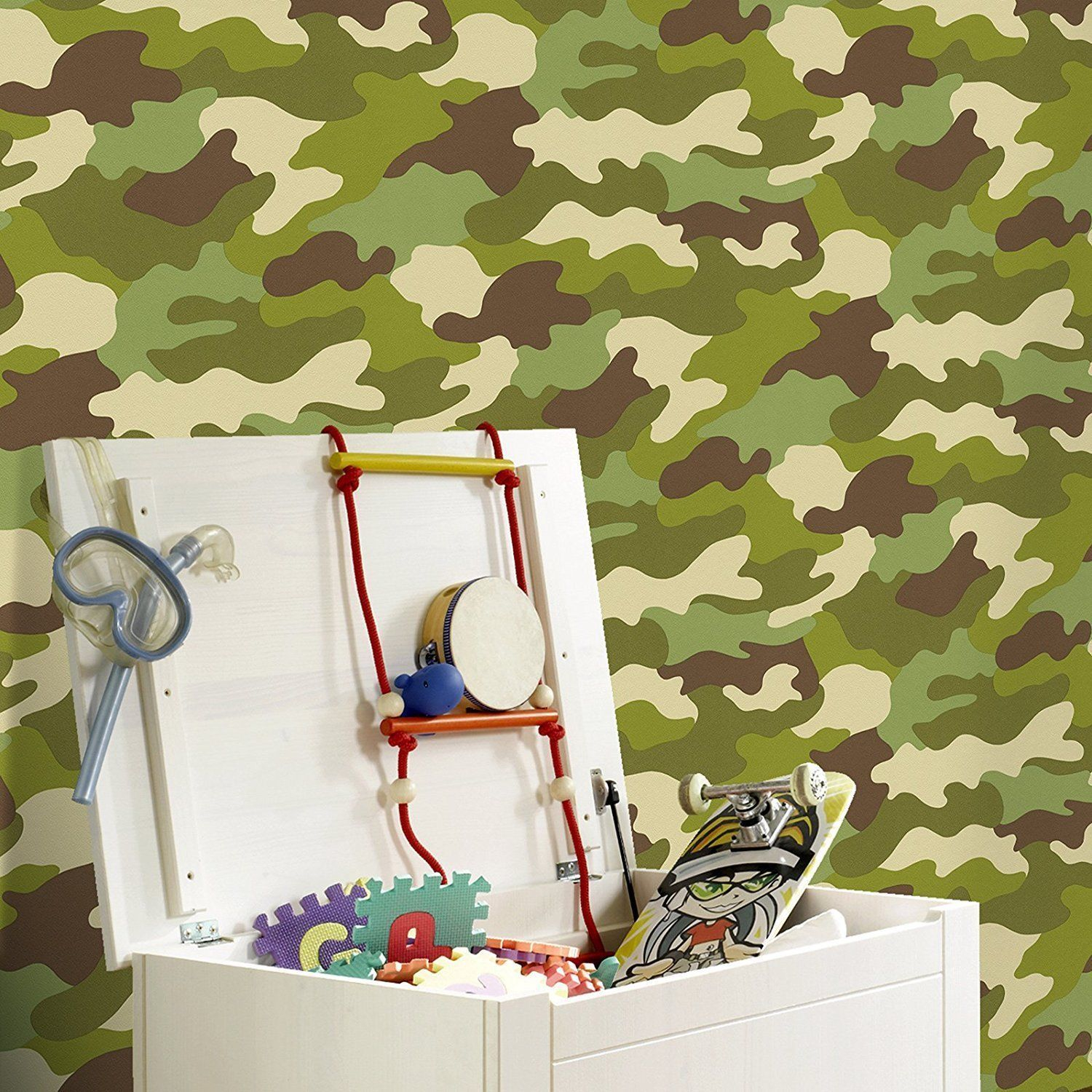 10m Roll Of Army Camouflage Camo Wallpaper Kids Bedroom - Обои Rasch Piccolo В Интерьере - HD Wallpaper 