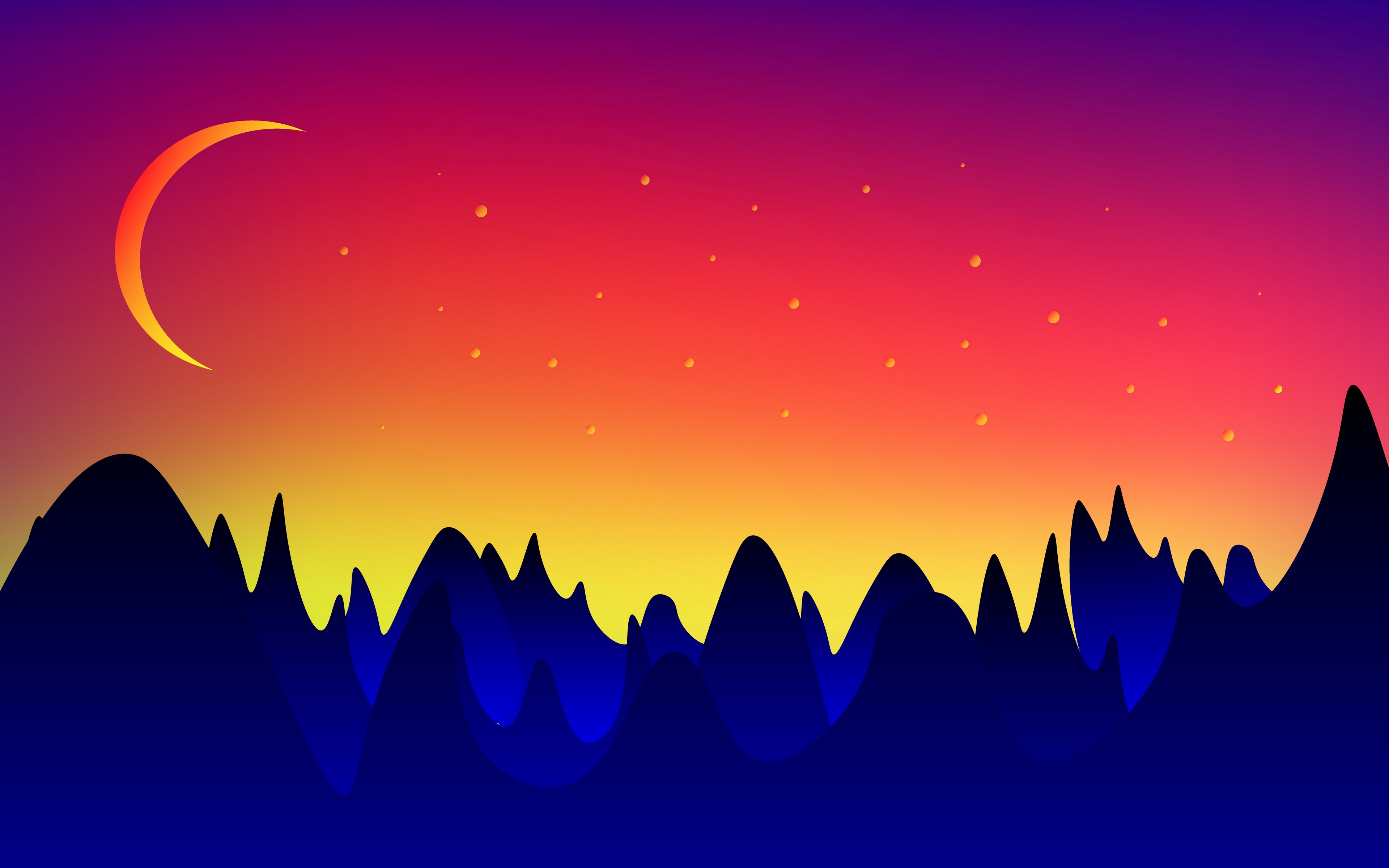 Wallpaper Mountains, Moon, Landscape, Vector - Good Night Images Hd - HD Wallpaper 