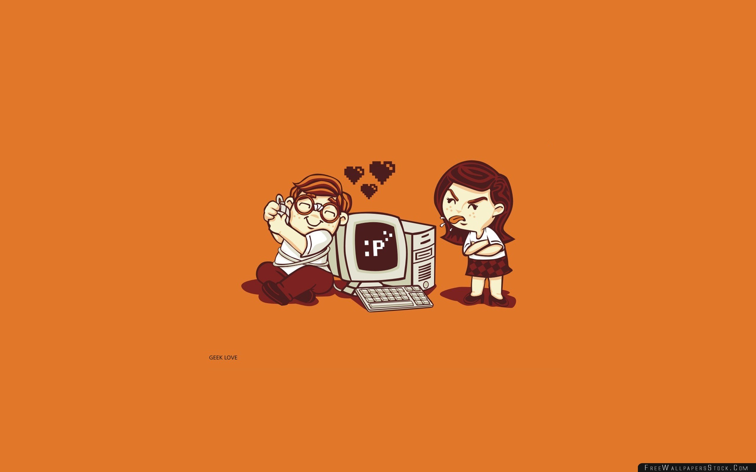 Man Woman Computer Love Gamer Vector Wallpaper - Geek Wallpaper Hd - HD Wallpaper 