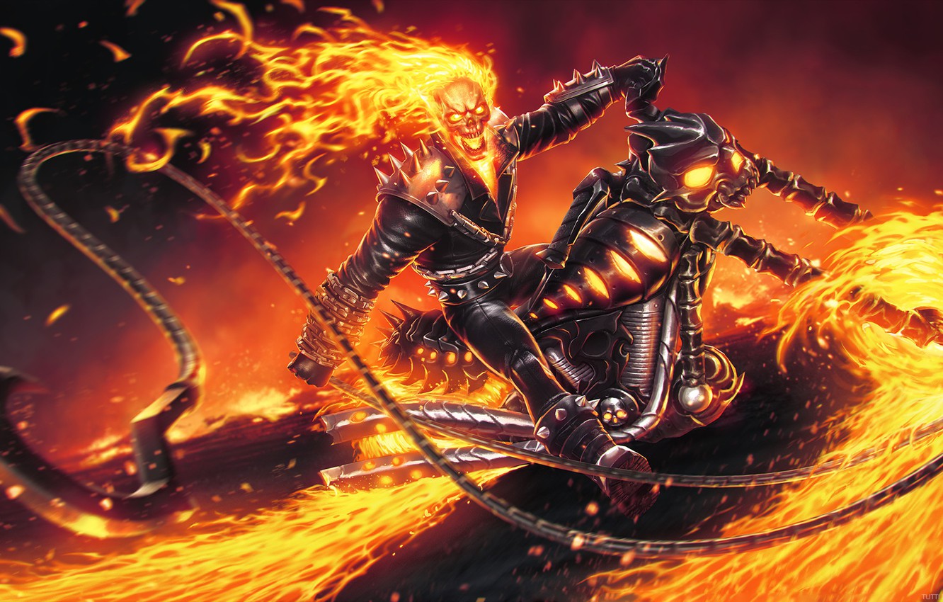 Photo Wallpaper Fire, Skull, Chain, Motorcycle, Fire, - Ghost Rider  Wallpaper Comic - 1332x850 Wallpaper 