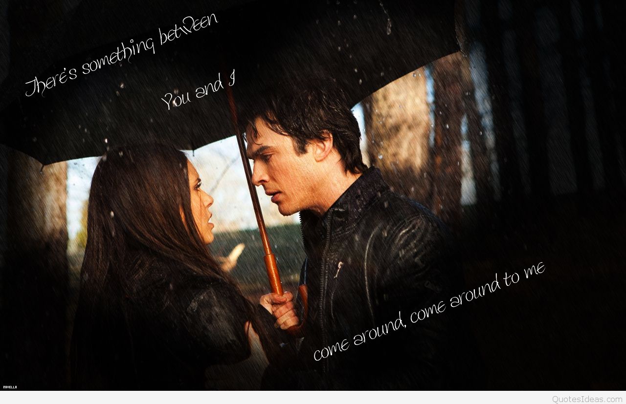 The Vampire Diaries Damon Quotes Wallpaper - Vampire Diaries Damon And Elena Rain - HD Wallpaper 