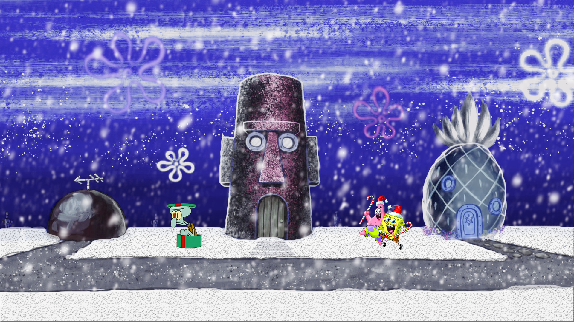 Spongebob Squarepants Winter Desktop Background - Spongebob Home Wallpaper Hd - HD Wallpaper 