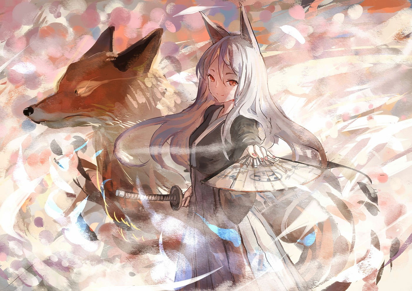 photo Kitsune Fox Spirit Anime anime fox spirit girl 1400x990