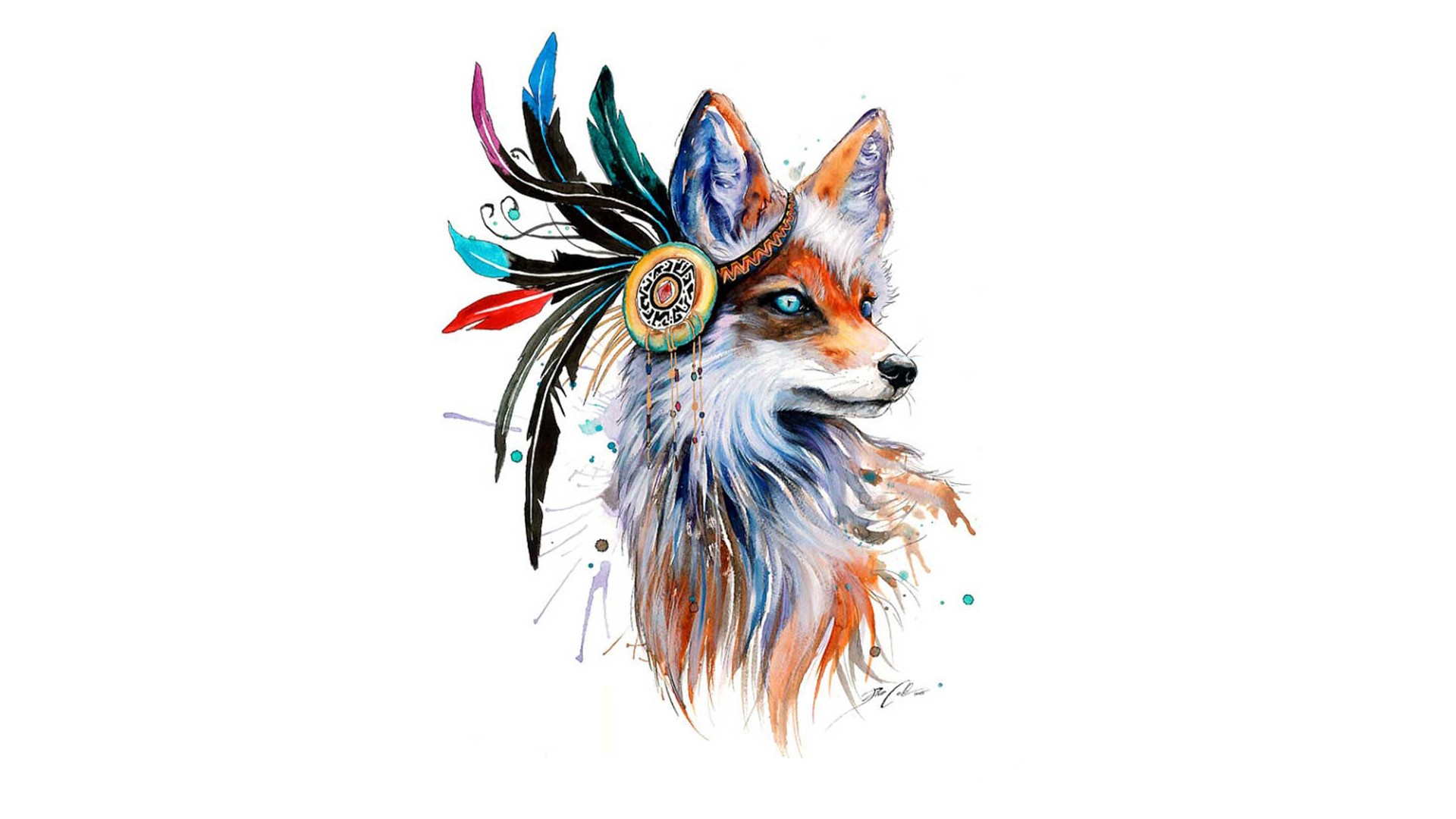Wallpaper Drawing, Colorful, Illustration, Animals, - Native American Fox Art - HD Wallpaper 