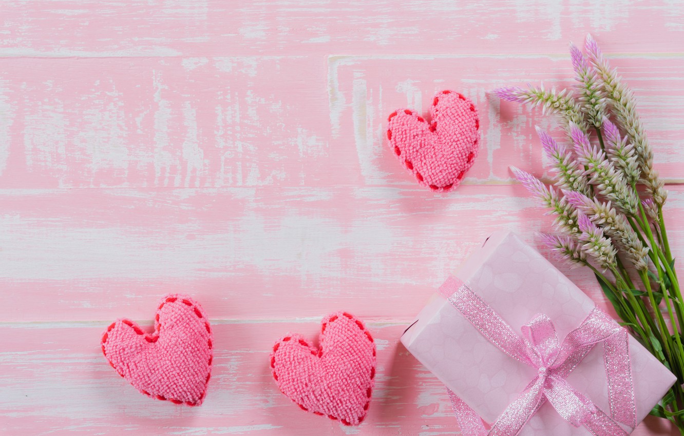 Photo Wallpaper Love, Flowers, Background, Pink, Gift, - Hearts And Flower Background - HD Wallpaper 