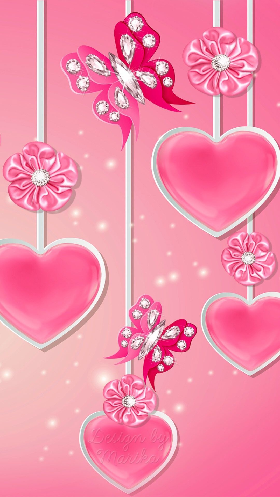 1080x1920, Pink Hearts Flowers And Butterflies Wallpaper - Love Pink Wallpaper Hd - HD Wallpaper 