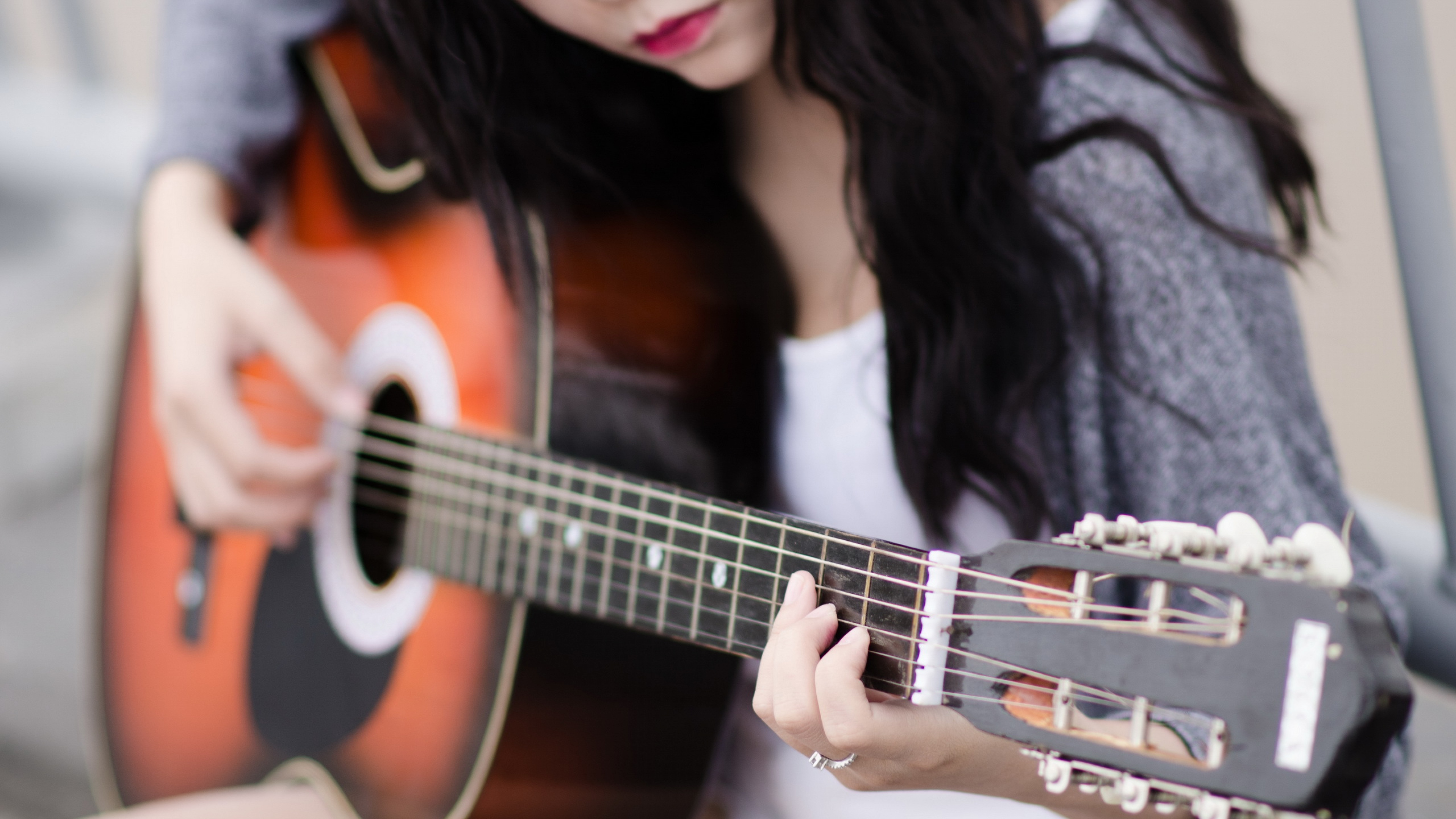 Guitar With Girl Hd - HD Wallpaper 