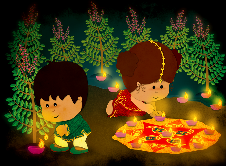 Very Cute Kids Diwali Wallpaper - Eco Friendly Diwali Drawing - HD Wallpaper 