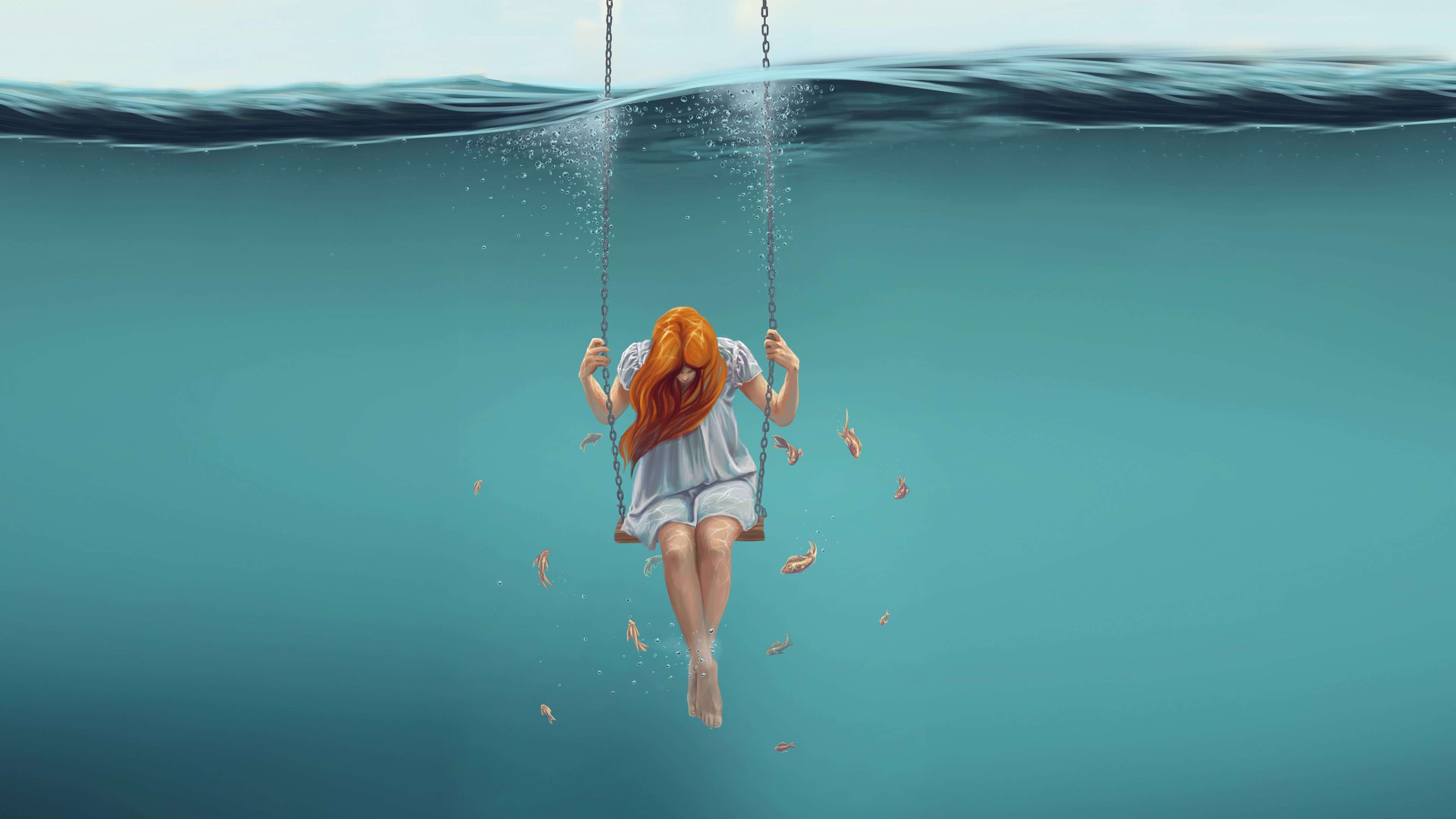 Girl On Swing In Water - HD Wallpaper 