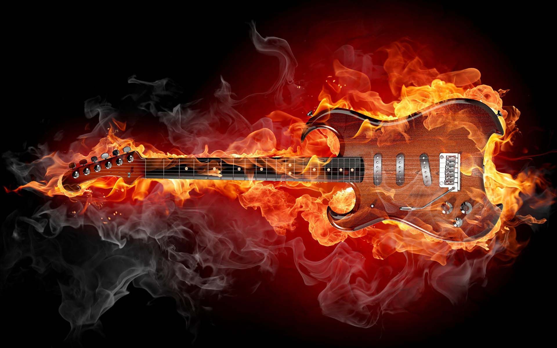 Flaming Guitar Wallpaper - Flaming Guitar - HD Wallpaper 