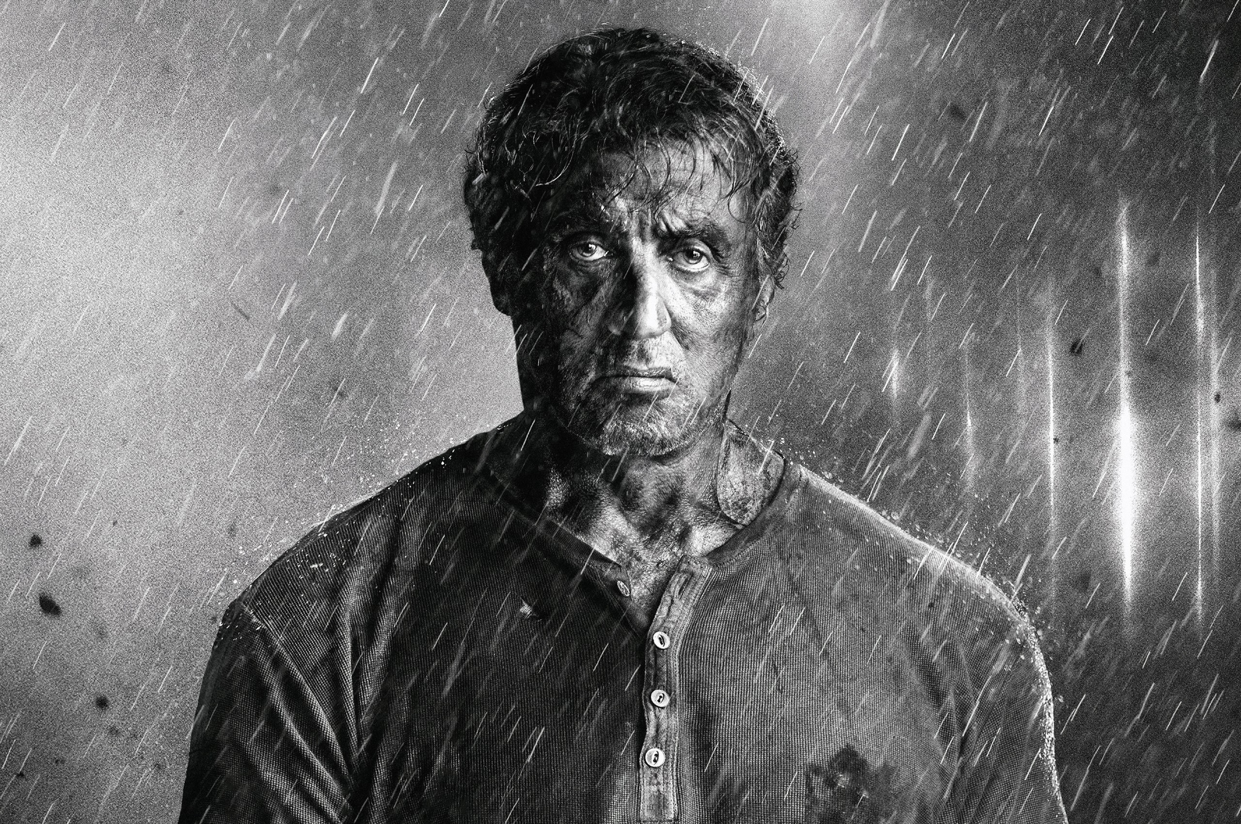 Last Blood, Monochrome, Raining, Sylvester Stallone - Sylvester Stallone Wallpaper Hd - HD Wallpaper 