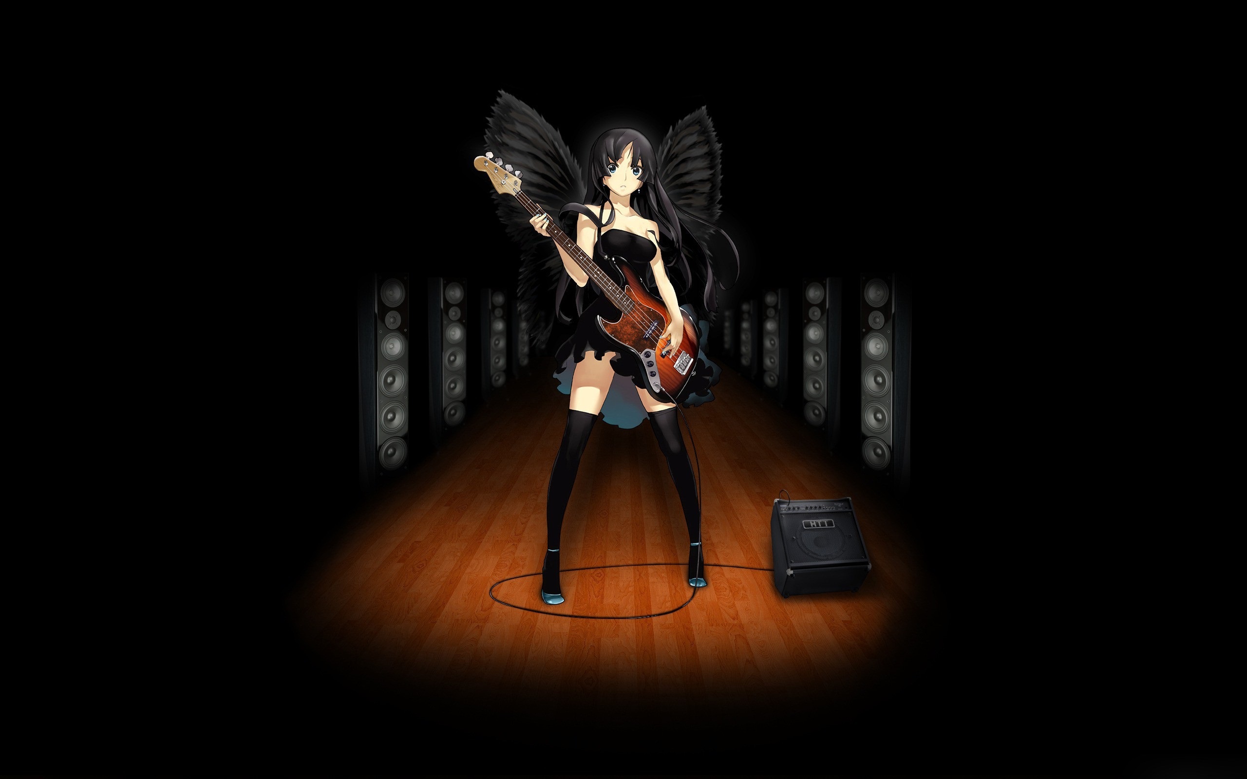 Wallpaper Black Angel Girl, Anime, Play Guitar, Music - Guitar Wings Wallpaper Iphone - HD Wallpaper 
