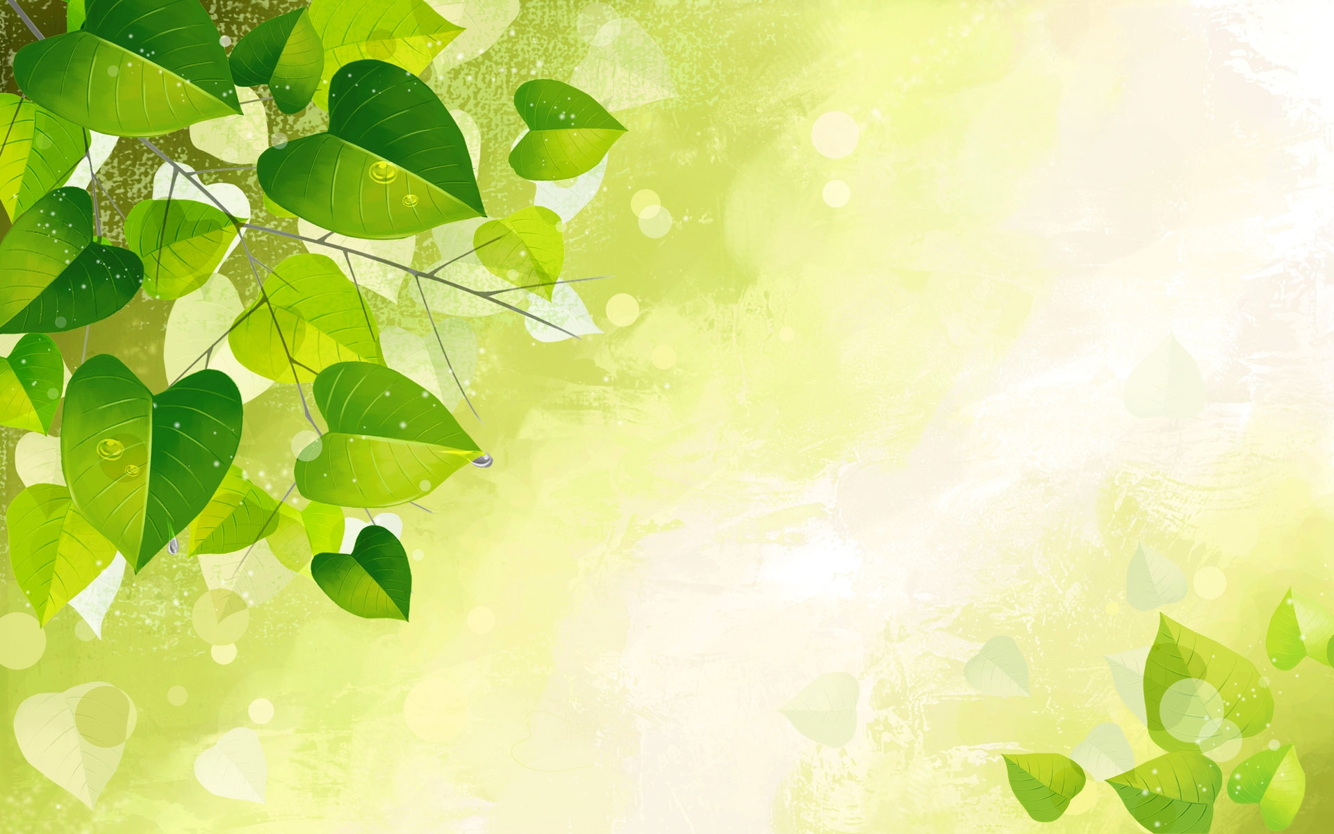 Wallpaper Green Leaves, Twigs, Glare, Vector Design - High Resolution Green Background  Hd - 1920x1200 Wallpaper 