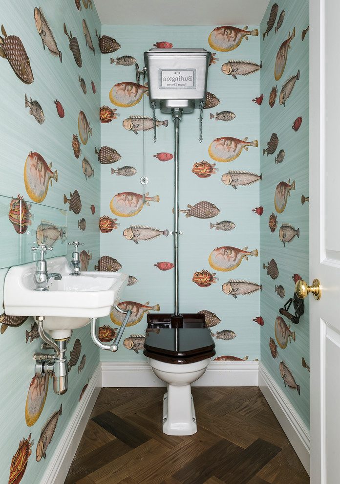 Parquet Flooring And Fish Wallpaper Classic Design - Bathrooms Uk - HD Wallpaper 