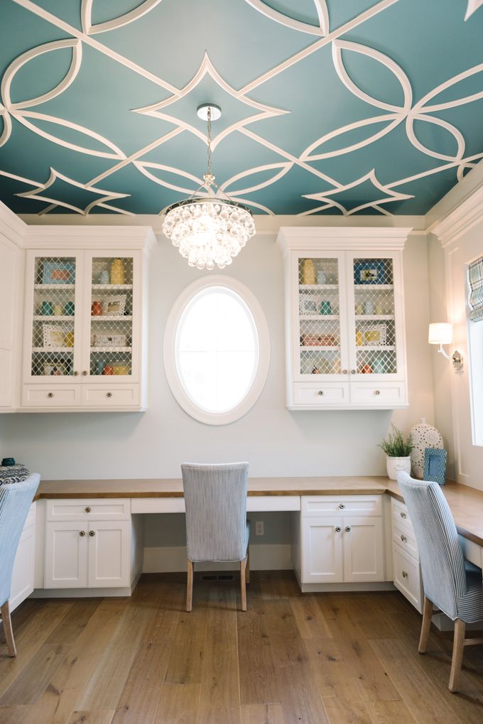 Impressive Wallpaper Ceiling Designs That Steal The - Home Office 3 Desks - HD Wallpaper 