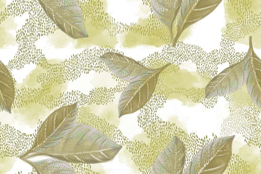 Leaf Pattern Wallpaper Mural Blue Khaki Green Beige - Macro Photography - HD Wallpaper 