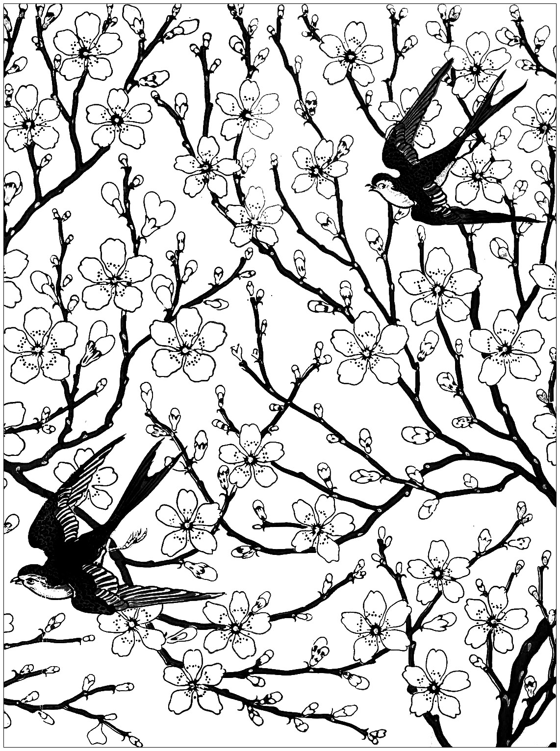 Walter Crane Almond Blossom And Swallow - HD Wallpaper 