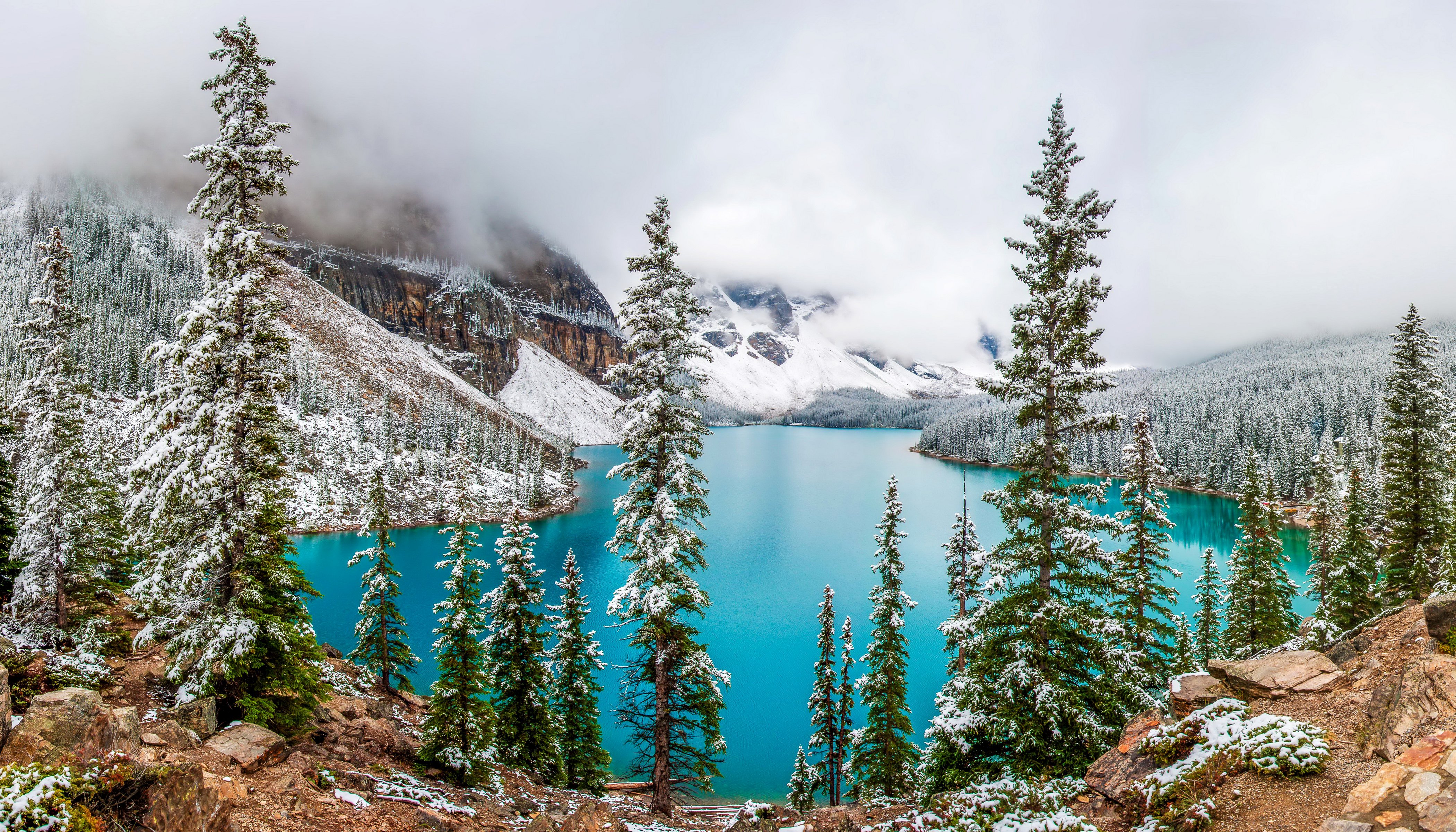 Lake Moraine Winter Banff - HD Wallpaper 