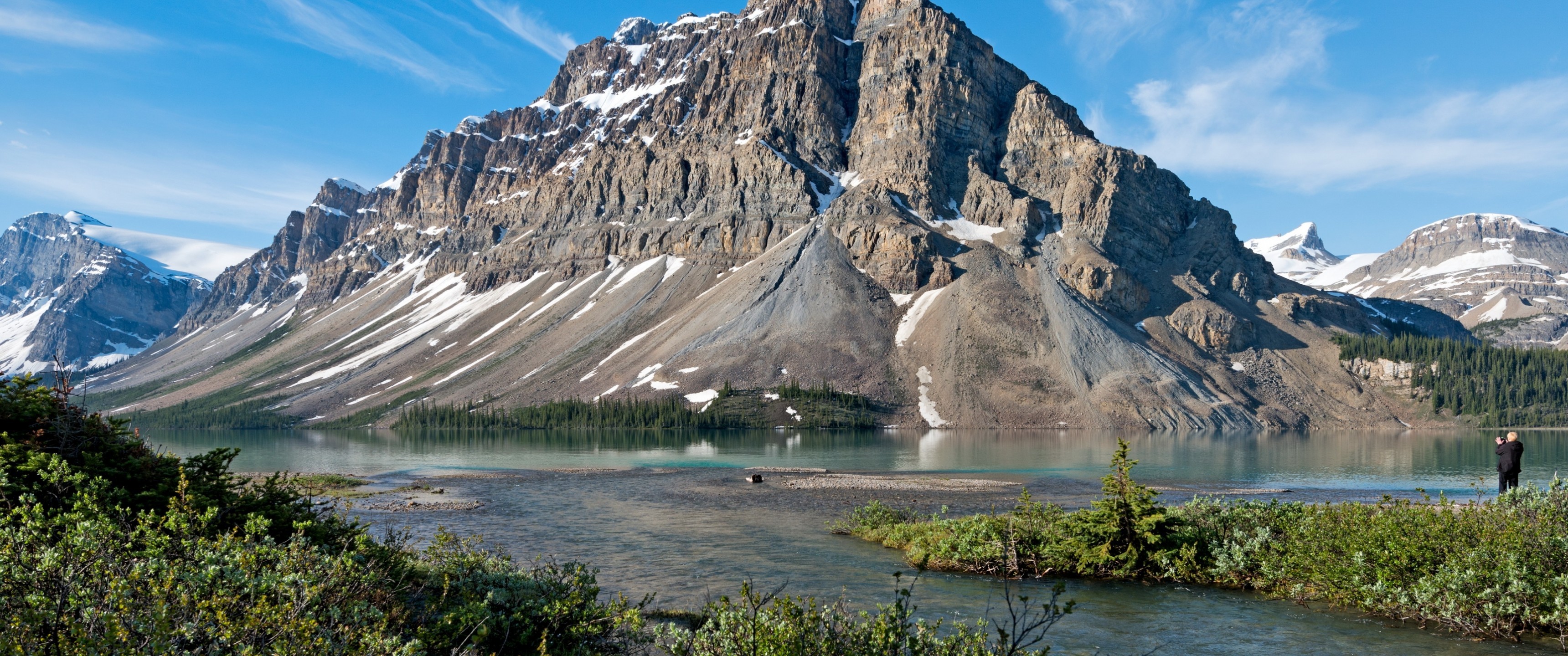 Canada, Banff, Mountain, Sky, Snow, Winter - Bow Lake - HD Wallpaper 