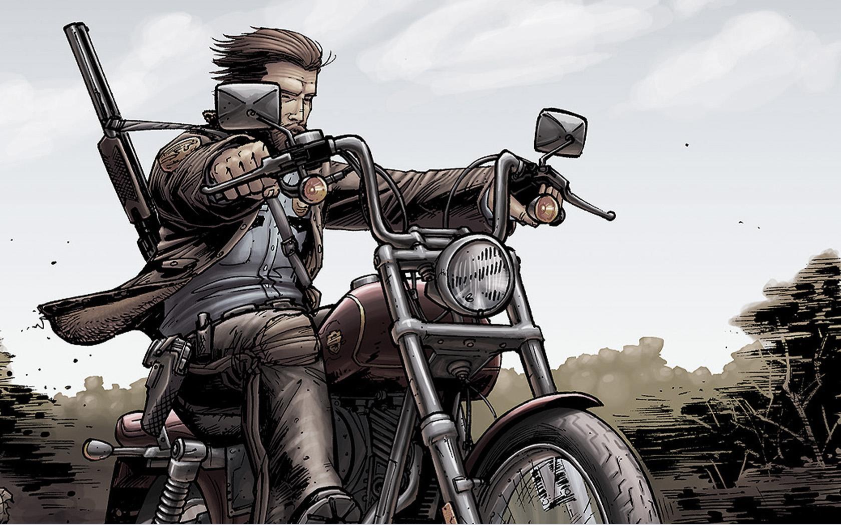 Wallpaper - Walking Dead Comic Motorbike - HD Wallpaper 