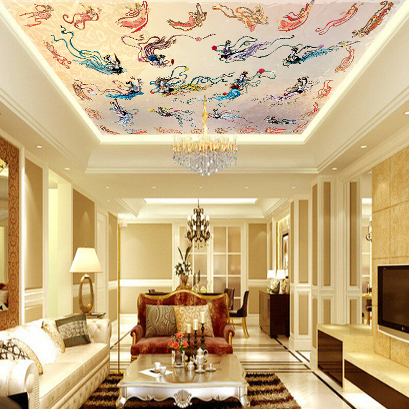 Sela Wei Chinese Decoration Living Room Hallway Ceiling - Pvc Ceiling Golden White - HD Wallpaper 