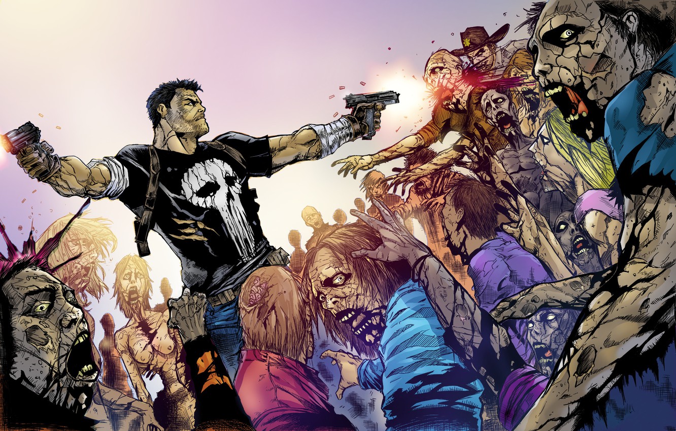 Photo Wallpaper Zombies, Crossover, The Punisher, The - Punisher Contre Un Zombie - HD Wallpaper 