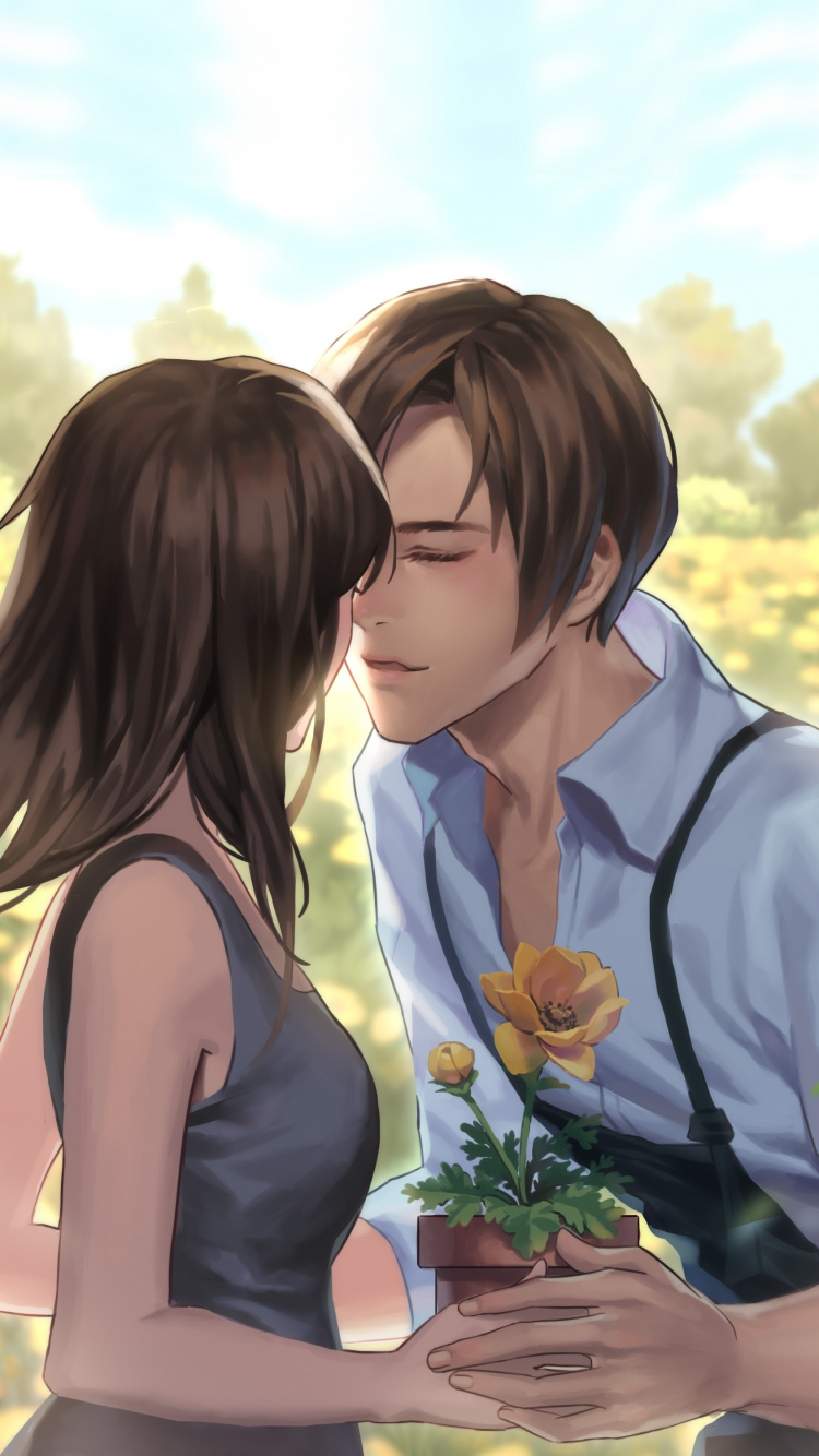 Romantic, Couple, Meadow, Love, Art, Wallpaper - Romantic Couple Couple Hd - HD Wallpaper 
