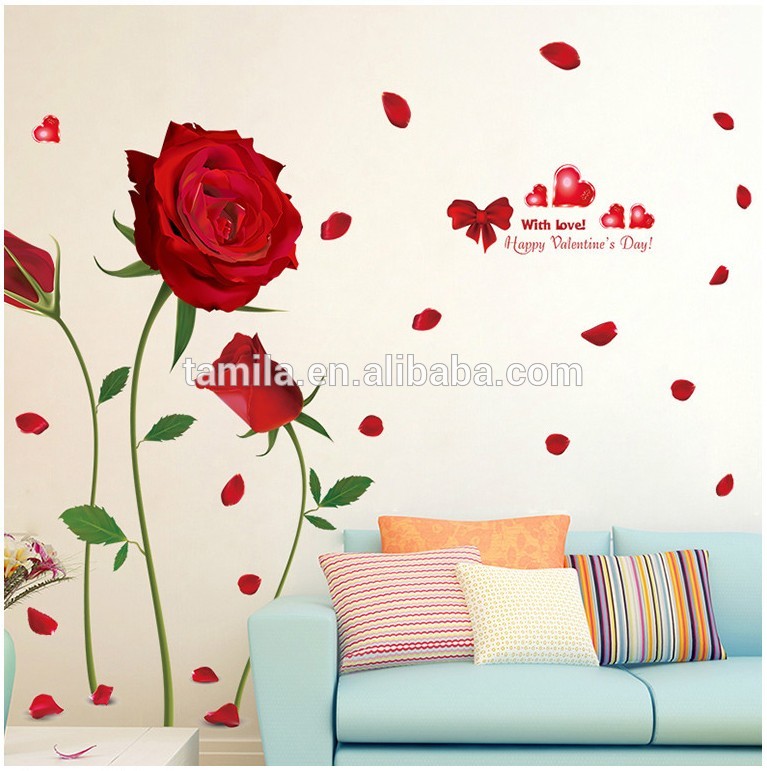 2016 New Romantic Pink Flower Loving Valentine Wall - Rose Petal Decoration On Walls - HD Wallpaper 