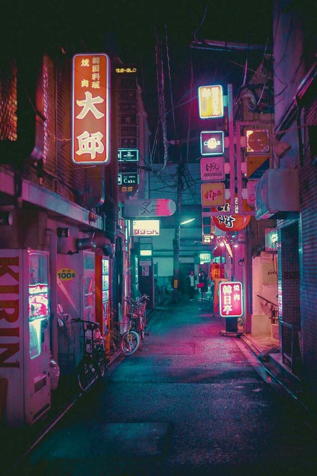 Night Japan City Drawing - HD Wallpaper 
