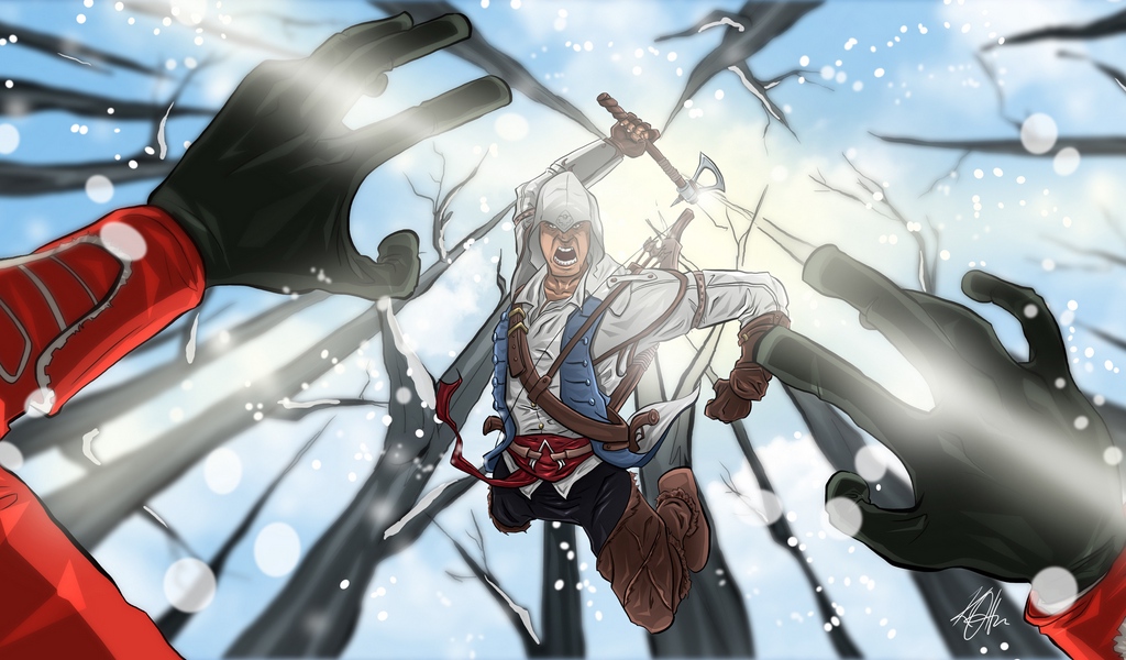 Wallpaper Connor Kenuey, Assassin, Indian - Assassin's Creed Lll Anime -  1024x600 Wallpaper 