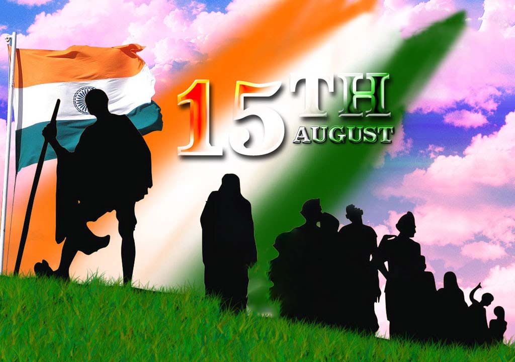 Happy Independence Day With Gandhiji Wishes Wallpaper - 15 August Images Download - HD Wallpaper 