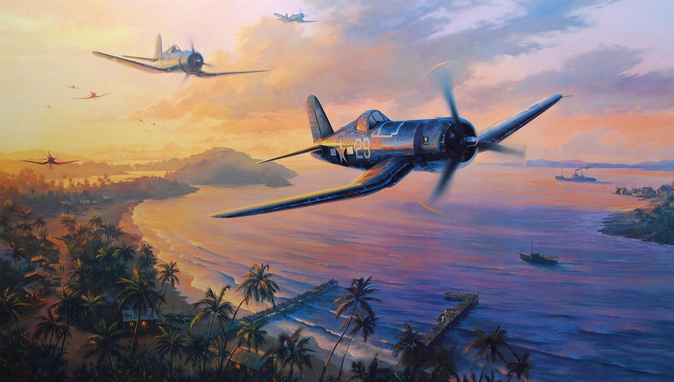 Painting, Art, Dogfight, Aviation, Airplane, F4u Corsair, - F4u Corsair - HD Wallpaper 