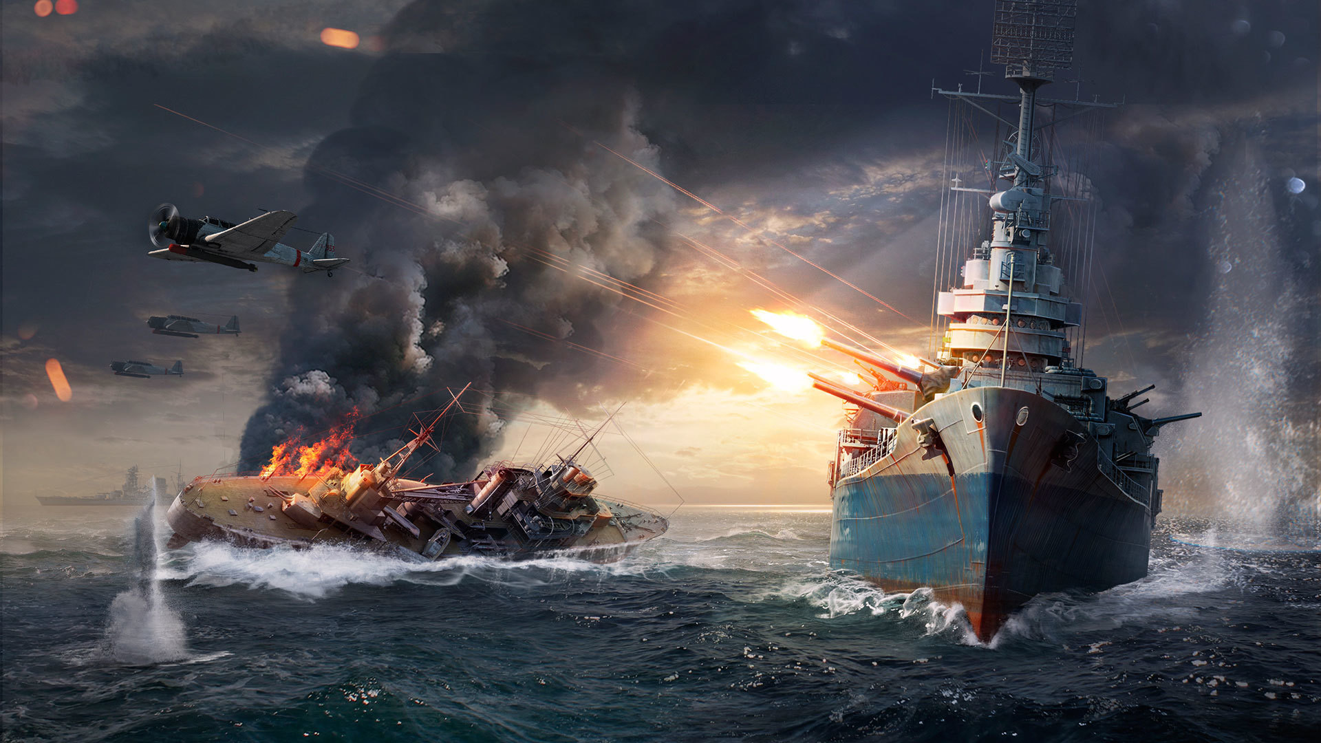 Wallpaper World Of Warships, Wargaming Net, Explosion, - World Of Warships Wallpapers Hd - HD Wallpaper 