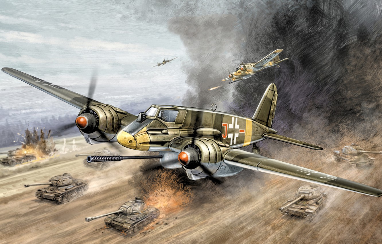 Photo Wallpaper War, Art, Painting, Aviation, Ww2, - Flames Of War Hs 129 - HD Wallpaper 