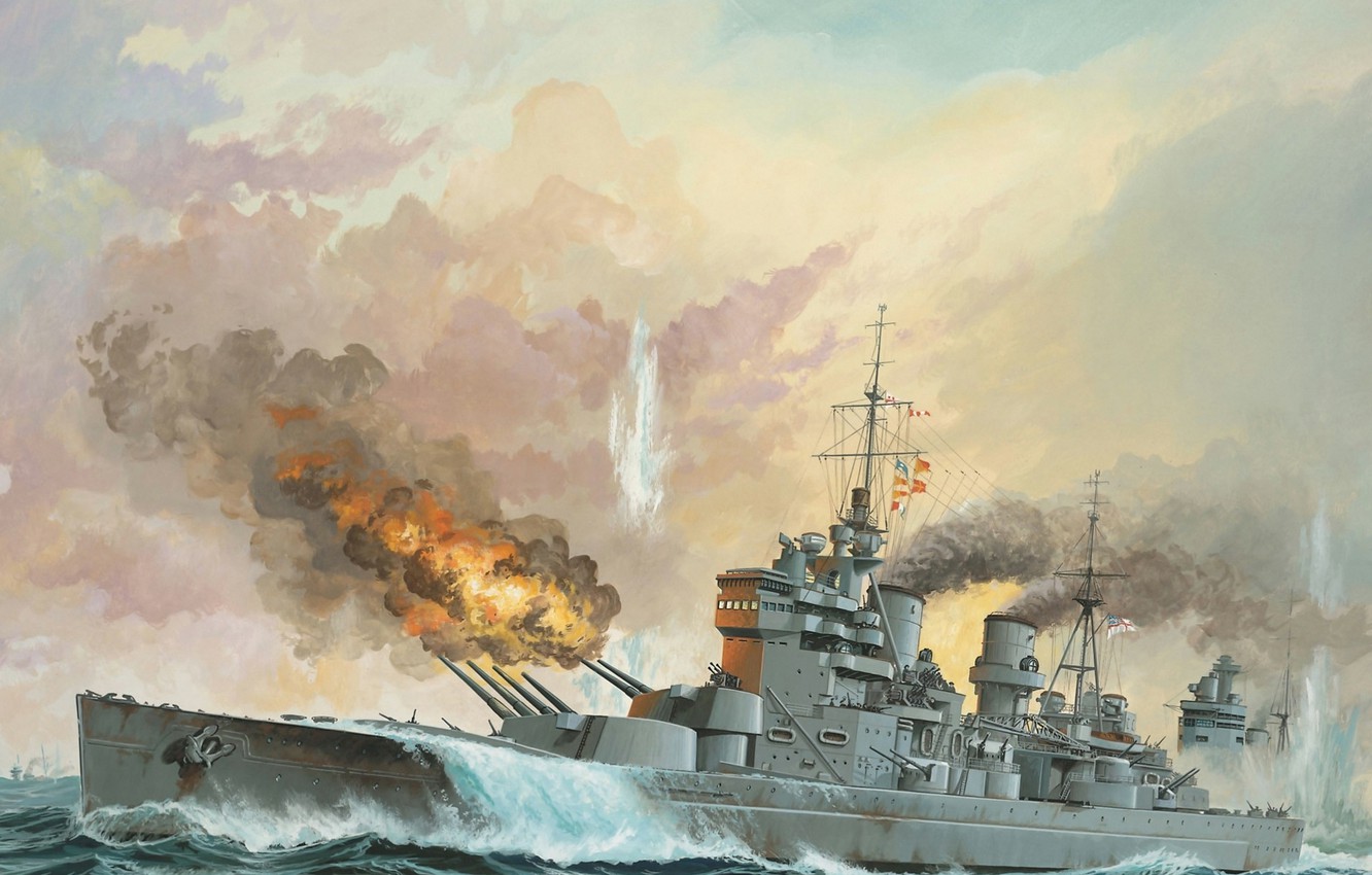 Photo Wallpaper Sea, Fire, Smoke, Figure, Art, Shots, - Revell King George V - HD Wallpaper 